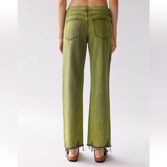 NWT UO Lime Stone Washed Straight Leg Slit Distressed Cowboy Jeans, Price Firm - Picture 4 of 4